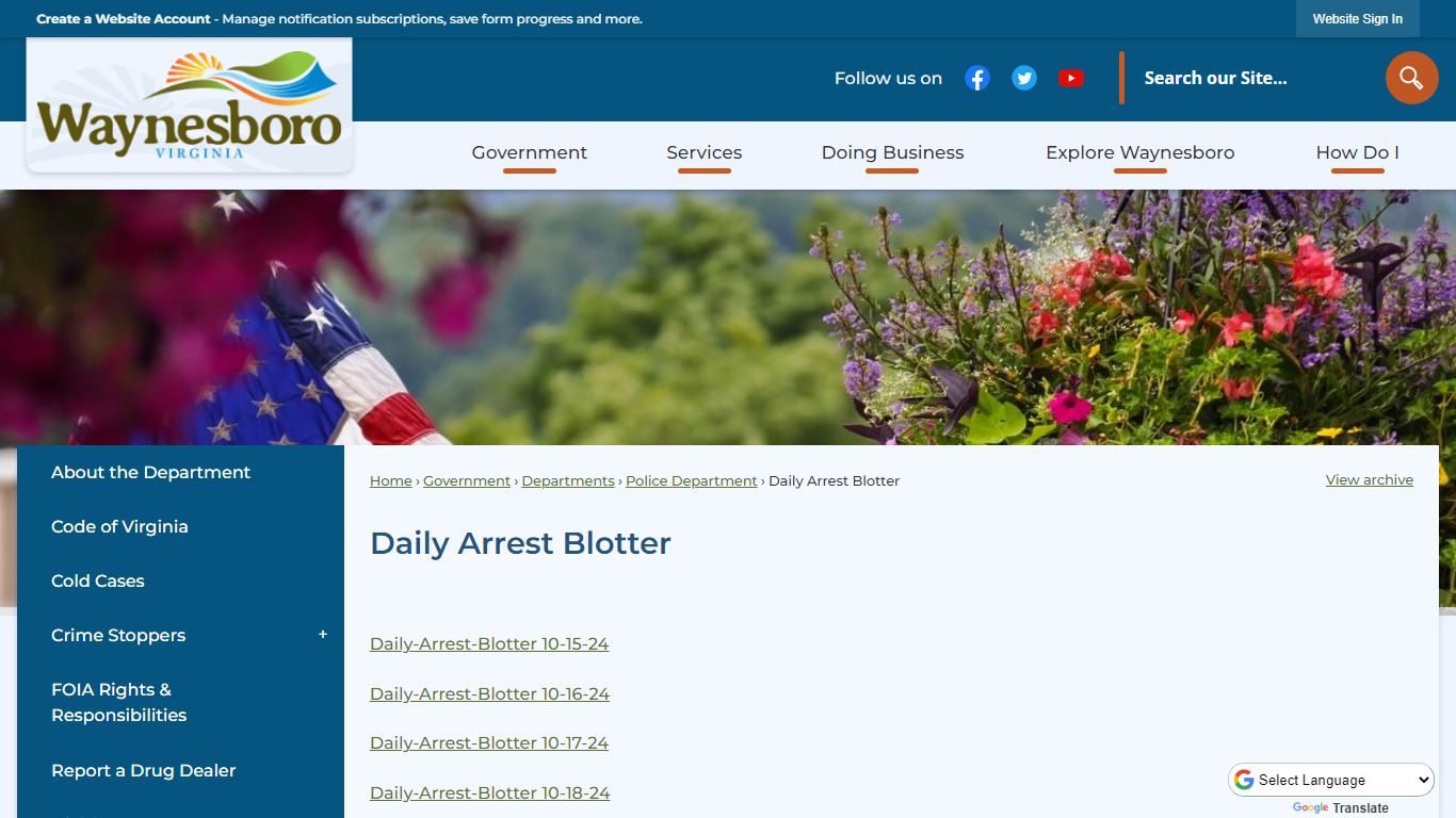 Daily Arrest Blotter | Waynesboro, VA - Official Website